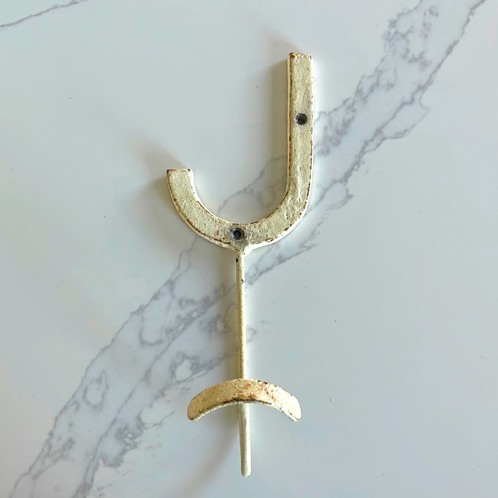 J initial chippy rusty paint metal hook vintage inspired